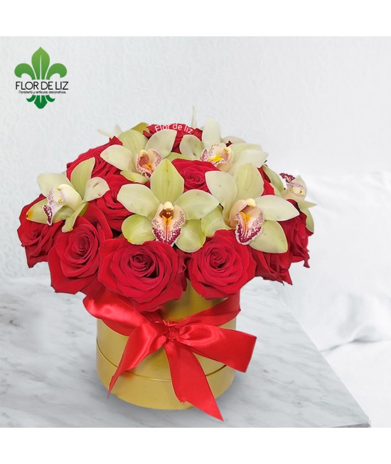 CAJA DECORADA ROSAS Y ORQUÍDEAS